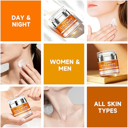 PUQIANNA Instant Face Lift Cream with Collagen & Retinol - Day and Night Face Moisturizer, Anti-Aging Firming Cream with Hyaluronic Acid & Vitamin B C E, Hydrating Lifting Face Cream, 1.7 Fl Oz