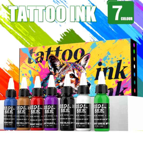Gold Plume MS-30-7 7-Color Tattoo Ink Set 1oz Pigment Kit for Professionals & Beginners