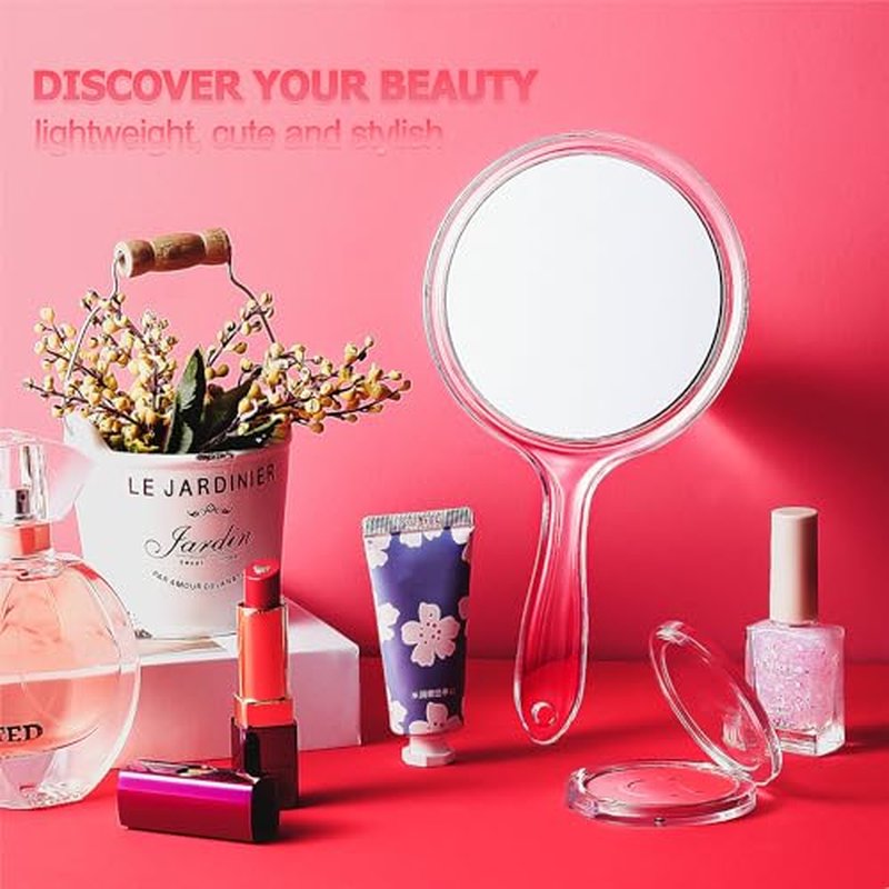 Jetec 12 Pcs Double Sided Handheld Mirror, 1X/2X Magnifying, Clear Frame, Modern Round Shape, Travel & Gift, 4.5 x 8.3 Inches