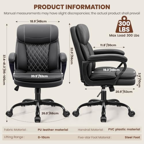 Stella Mia Black Leather Office Chair with Dual Back Support - Ergonomic Desk Chair