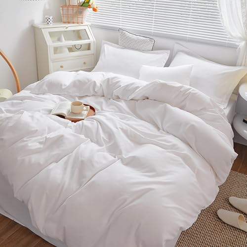 Queen White Bedding Comforter Set - Fluffy Lightweight Solid Color Bed Quilt