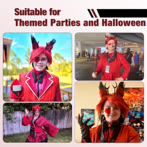 Red and Black Cosplay Wig with Ears, Horns & Glasses for Halloween - Variation of THIS listing