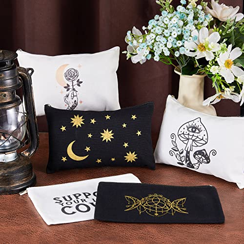 Moon & Witch Tarot Canvas Zipper Pouch Bags - Set of 18 Small Cosmetic & Makeup Bags