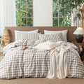 MooMee Buffalo Plaid Tannish Linen Grey King Duvet Cover Set, 3 Pieces