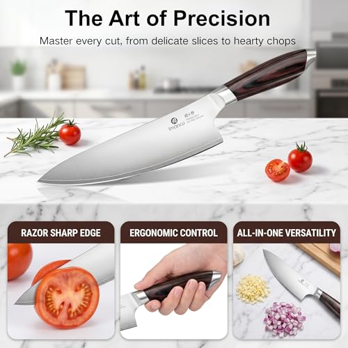 Imarku Japanese Chef Knife 8 Inch with Brown & Black Handle - Razor Sharp HC Steel