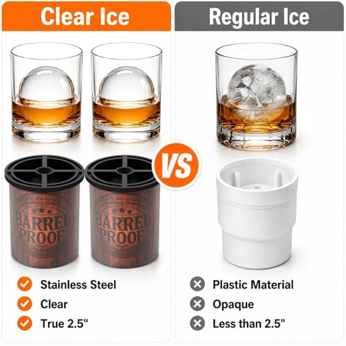 Whiskey Smoker Kit with Torch, 2 Clear Ice Ball Molds & Glasses - Wood Grain Variation