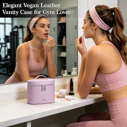Purple Vegan Leather Makeup Bag Vanity Case, Women’s Travel Cosmetic Organizer