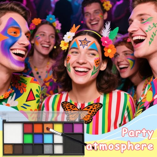 Face Painting Kit for Kids, 18 Colors Body Paint Set With Brushes, Body Makeup Kit for Makeup Parties, Halloween