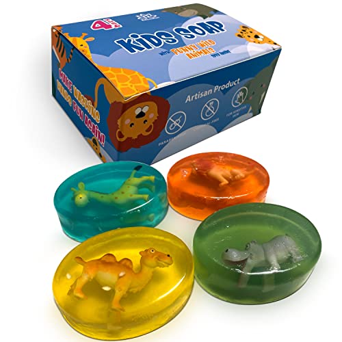 Kids Bath Soap Bars with Surprise Animal Toys - Natural Moisturizing Set