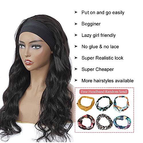 20 Inch Body Wave Headband Wig for Black Women Natural Black Glueless Human Hair