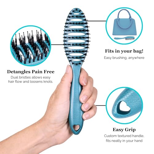 Mini Detangler Hair Brush for Thick & Curly Hair - Teal Variation