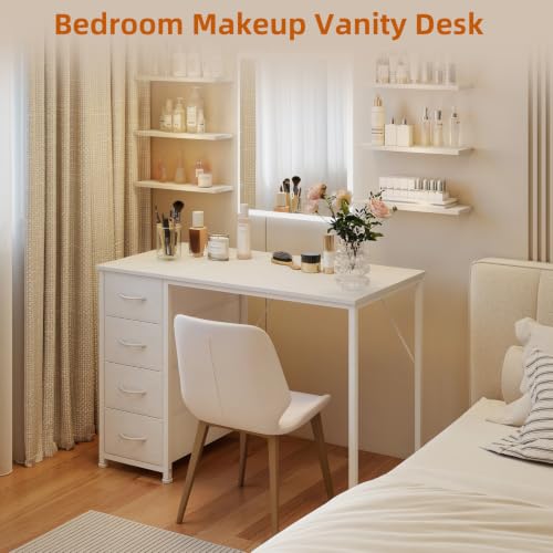 Somdot White 39-Inch Small Computer Desk with 4 Drawers for Bedroom & Home Office