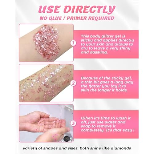 6PCS Pink Face Body Glitter Gel£¬Mermaid Holographic Sequins Chunky Glitter Paint for Party Singer Concerts Music Festival Rave Accessories for Girls Women Face Body Hair Sparkling Makeup
