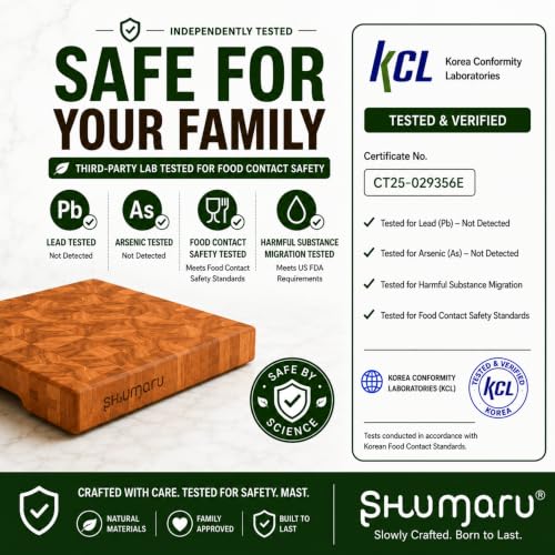 Mahogany End Grain Cutting Board 12.6x12.6in with Holder – Knife-Friendly, Heavy Duty