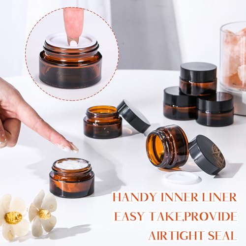 Honeydak 24 Pack 0.7oz Amber Glass Jars with Lids, Glass Cosmetic Jars, Reusable Empty Round Cosmetic Container for Creams and Ointments(Amber)