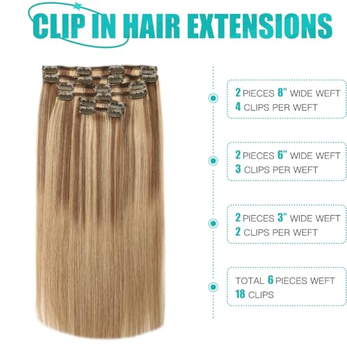 SURNEL 16 Inch Clip-In Hair Extensions Balayage Golden Brown to Honey Blonde 6pcs 100g
