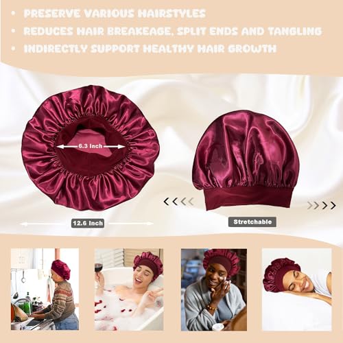 Wheebo Burgundy Satin Bonnet Hats for Women - Pack of 12, Hair Protection & Sleep Caps