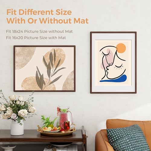 Walnut Wood Frame with Mat for 16x20 Photos - 18x24 Size with Tempered Glass - Variation of Walnut / 18x24 - 1P