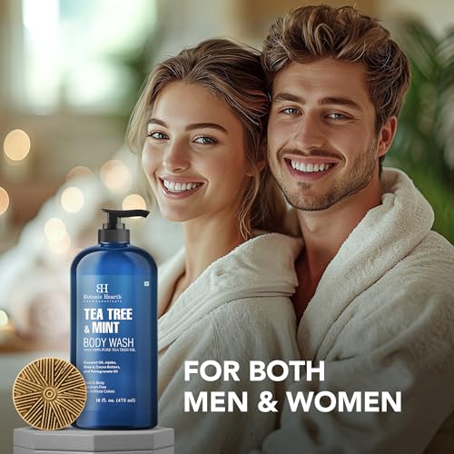 Botanic Hearth Tea Tree & Mint Body Wash with Silicone Body Brush - 16 fl oz, Refreshing Shower Set