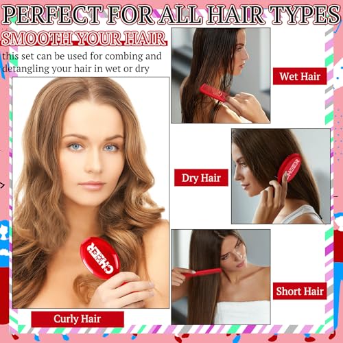 Red Cheer Hair Brush and Comb Set - 24 Pieces for Women & Cheerleaders