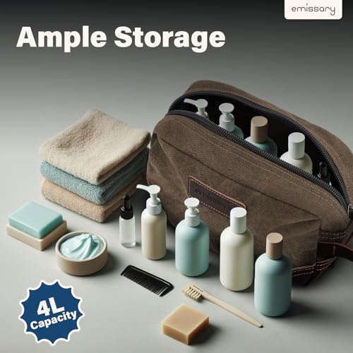 Emissary Men's Toiletry Bag - Coffee Canvas Leather Travel Dopp Kit