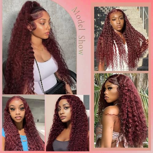 Reddish Brown Lace Front Human Hair Wig 13x6 Deep Wave 18 Inch 180 Density - Pre Plucked
