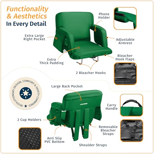 21-Inch Wide Stadium Seat Cushion with Back Support - Hunter Green