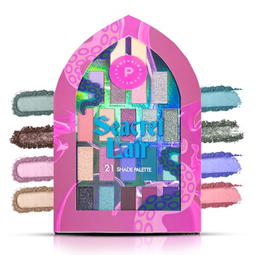 Profusion Cosmetics Seacret Lair 21 Shades EyeShadow Palette - Highly Pigmented Shades with Multi-Finish Textures, Long-Wearing & Blendable, Versatile Makeup Palette for Wedding, Party & Casual Looks