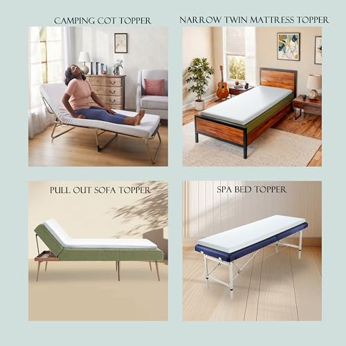 Cot Mattress Topper 3 Inch Gel Memory Foam - White, Medium Plush, 75x30