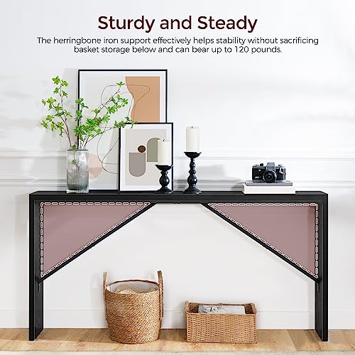 Console Table 62.2 Inch Black Sofa Behind Couch Modern Industrial Design