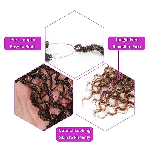 Pre-Looped Goddess Locs Crochet Hair 22 Inch - 8 Packs, 1B/4/30, Bohemian Style for Black Women