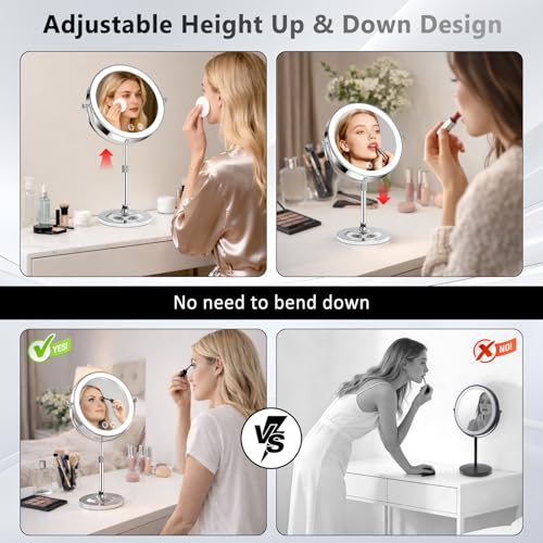 Chrome 9-Inch Rechargeable Makeup Mirror with Lights & Adjustable Height, 1X/10X Magnification Variation of THIS listing