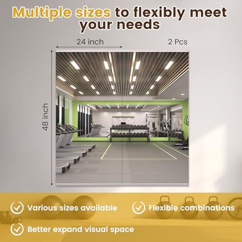 LOAAO 48x24 Inch Gym Mirrors 2 Pack - Home Workout Wall Mirrors, Tempered Safety Glass