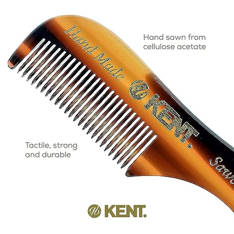 Kent A 81T X-Small Gentleman's Beard and Mustache Pocket Comb, Fine Toothed Pocket Size for Facial Hair Grooming and Styling. Saw-cut of Quality Cellulose Acetate, Hand Polished. Hand-Made in England