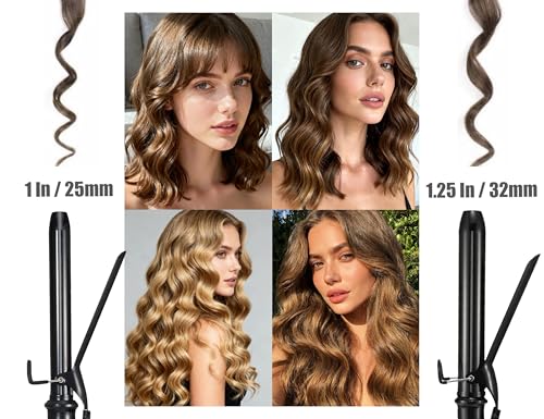 Lanvier 1 Inch Extra Long Ceramic Tourmaline Curling Iron - Black, Professional Hair Styler, Up to 450°F, Dual Voltage for Worldwide Use
