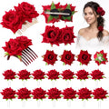20 Pcs Mexican Rose Hair Accessories Set for Women - Vintage Bright Red
