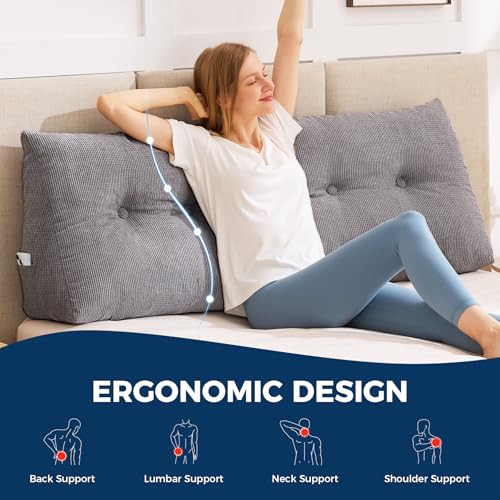Twin Dark Grey Wedge Pillow Headboard for Bed & Reading