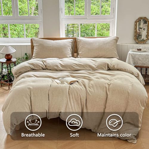 French Flax Linen Duvet Cover Set King Natural Linen - Eco-Friendly & Breathable