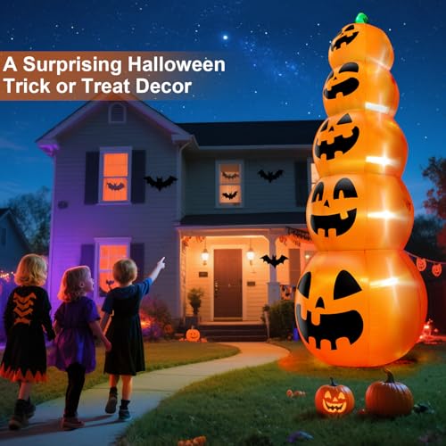 14 FT Inflatable Pumpkins Halloween Yard Decor - Stacked Pumpkin Tower with Lights