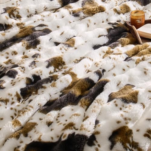Faux Rabbit Fur Bubble Comforter Set Queen with Cow Print - 3 Pieces
