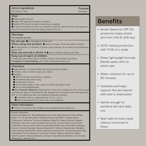 HygieneLab Mineral Sunscreen SPF 50 ? Invisible Sheer Finish, Rated Excellent on Yuka, Zinc Oxide, Broad Spectrum UVA/UVB Protection, Reef Safe, Aloe Vera & Shea Butter Hydration (Large 6 oz)