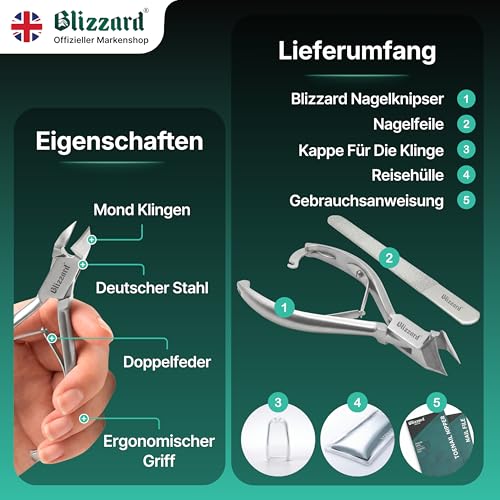 Blizzard Heavy Duty Toe Nail Clippers with Moon Head - 14cm for Thick Nails, Ingrown & Hard Toenails - German Steel Podiatry Tool, Smooth Handles