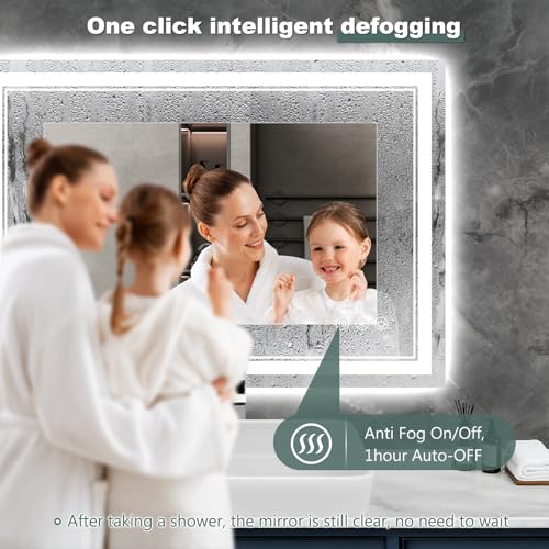Wedhouc 24x32 Inch LED Bathroom Mirror with Lights, Dimmable, Anti-Fog, Wall Mount