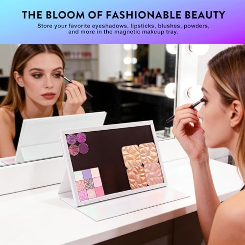 SZDYM White Holographic Magnetic Makeup Palette - Holds 60 Pans, Portable & Standable