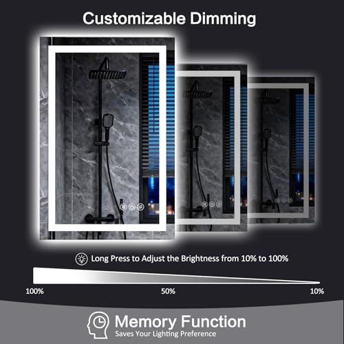 24x32 Inch LED Bathroom Mirror with Lights, Anti-Fog Wall Vanity Mirror - White, 3 Light Modes