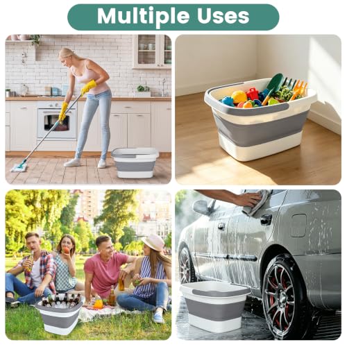Gray Collapsible Foot Soaking Tub with Massage Rollers - Space-Saving Foot Bath