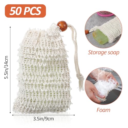Molain Brown Sisal Soap Saver Bags 50 Pack - Eco-Friendly Bar Soap Pouches