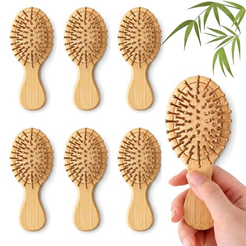 12-Pack Bamboo Travel Hair Brushes for All Hair Types - Eco-Friendly Wooden Mini Brushes, Bridesmaid Gifts