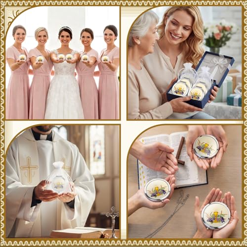 Yerliker 24 Pcs Baptism Favor Set, Compact Mirro Religious Baptism Gift for Guests 12 Pcs Mirror with Organza Bags Christening Holy Spirit Dove Primera Comunion Bautizo Recuerdos for Guests