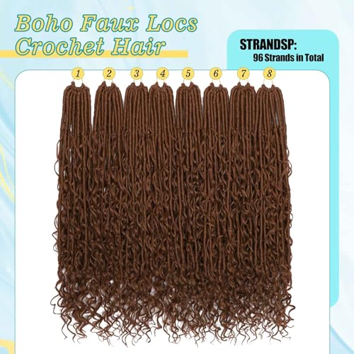 30# 24 Inch Boho Soft Locs Crochet Hair - 8 Packs Goddess Faux Locs with Curly Ends for Black Women